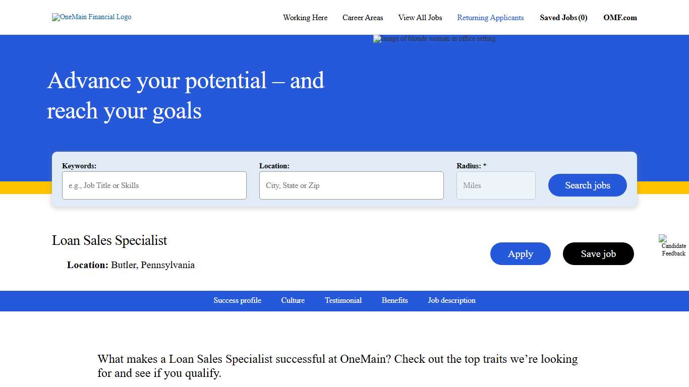 Loan Sales Specialist Job at OneMain Financial Butler