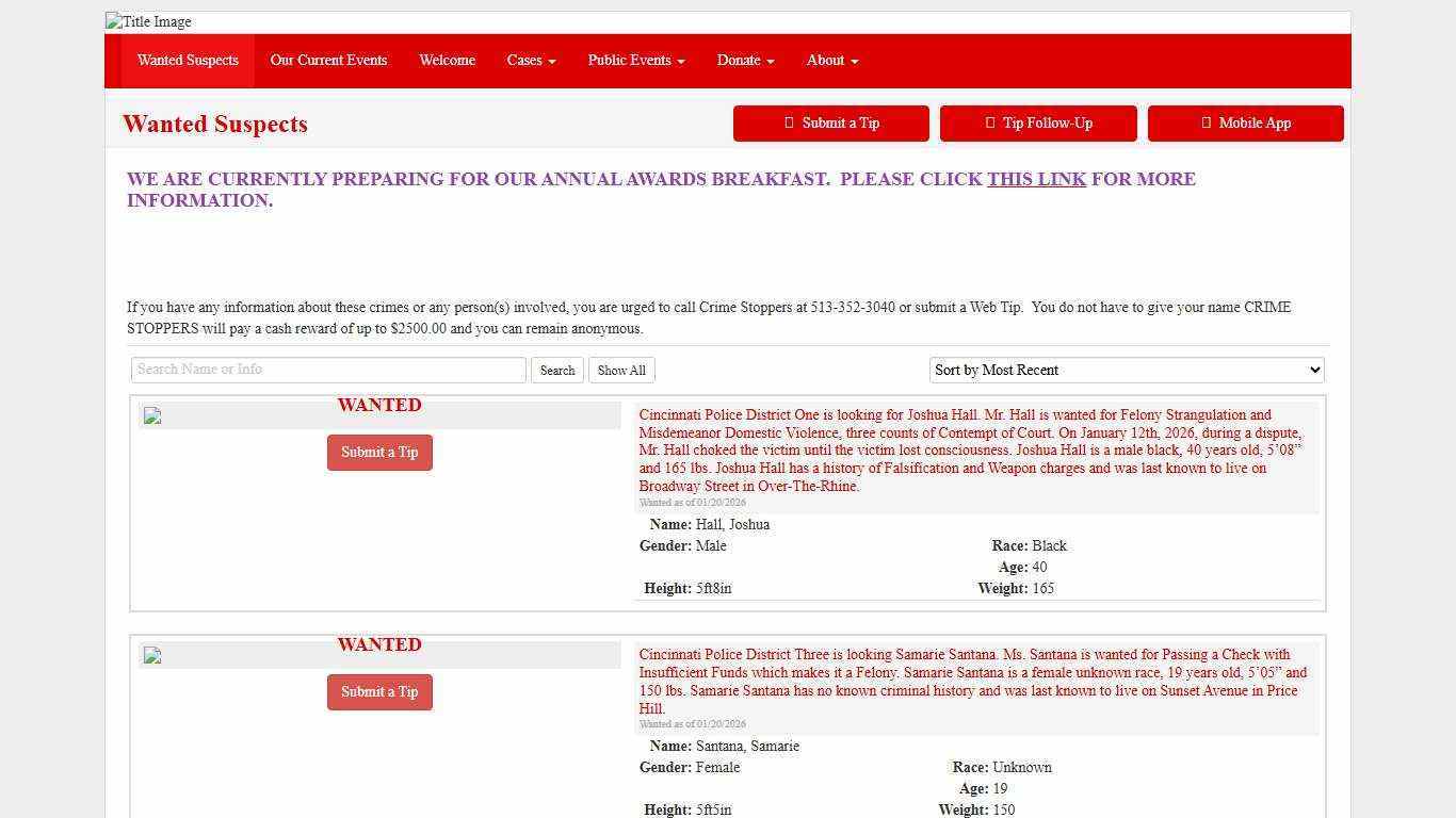 Wanted Suspects - Greater Cincinnati / N. Kentucky Crime Stoppers